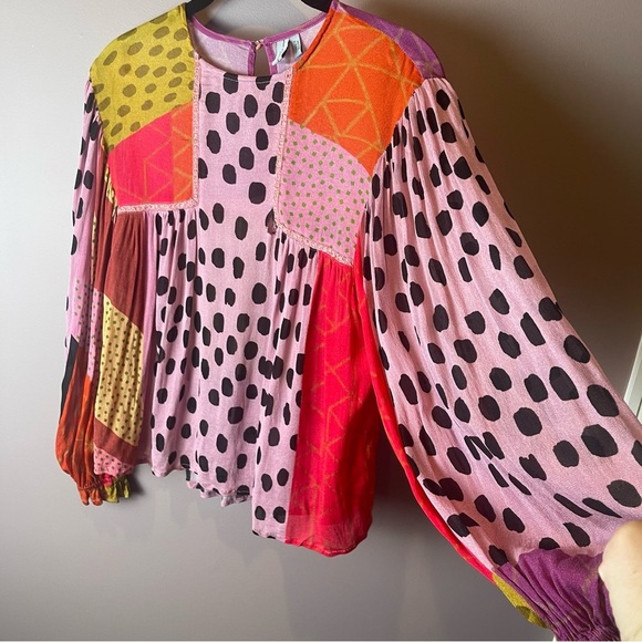 Flawed - Anthropologie Blank London Polka Dot Peasant Blouse - Petite - Picture 7 of 16
